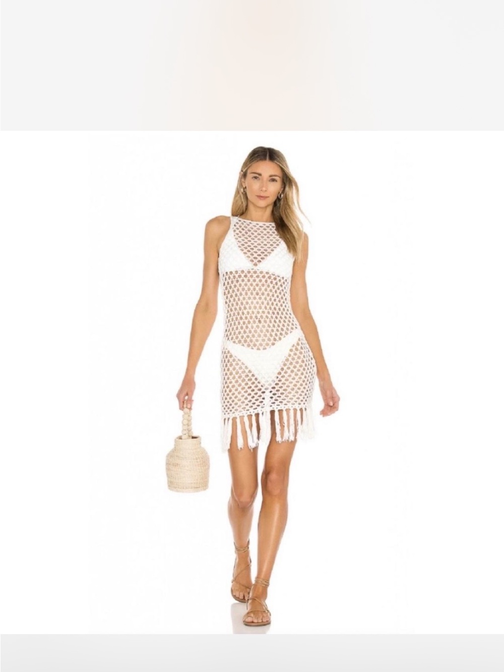Superdown cream Open-Knit Fringe Beach Coverup